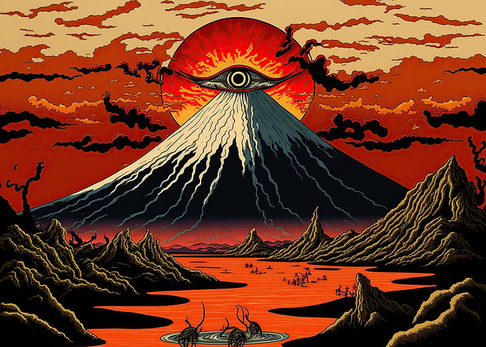 Red Sunset over Mount Fuji
