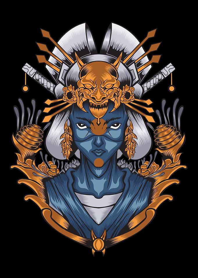 Geisha girl with oni mask