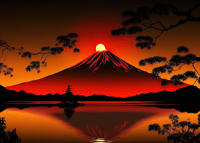 Red Sunset over Mount Fuji