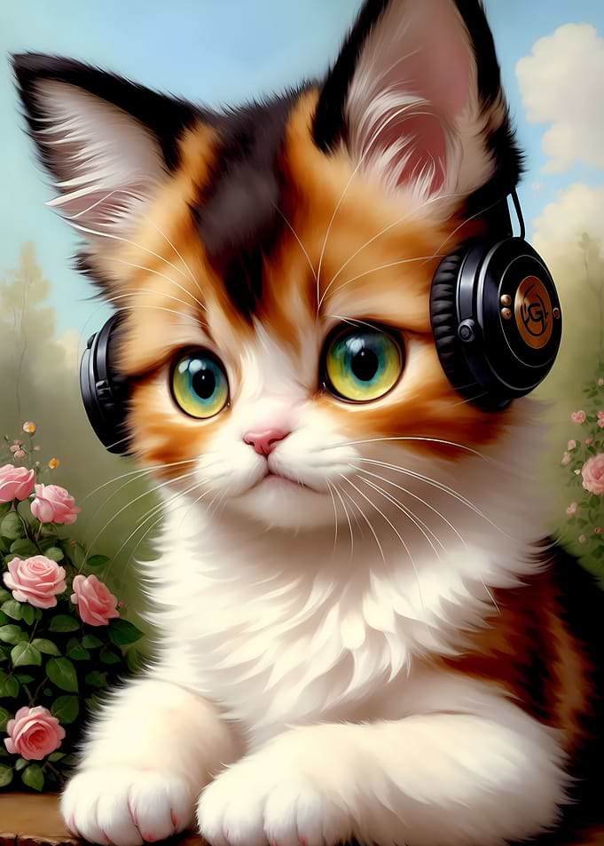 Cute Cat with Headphones