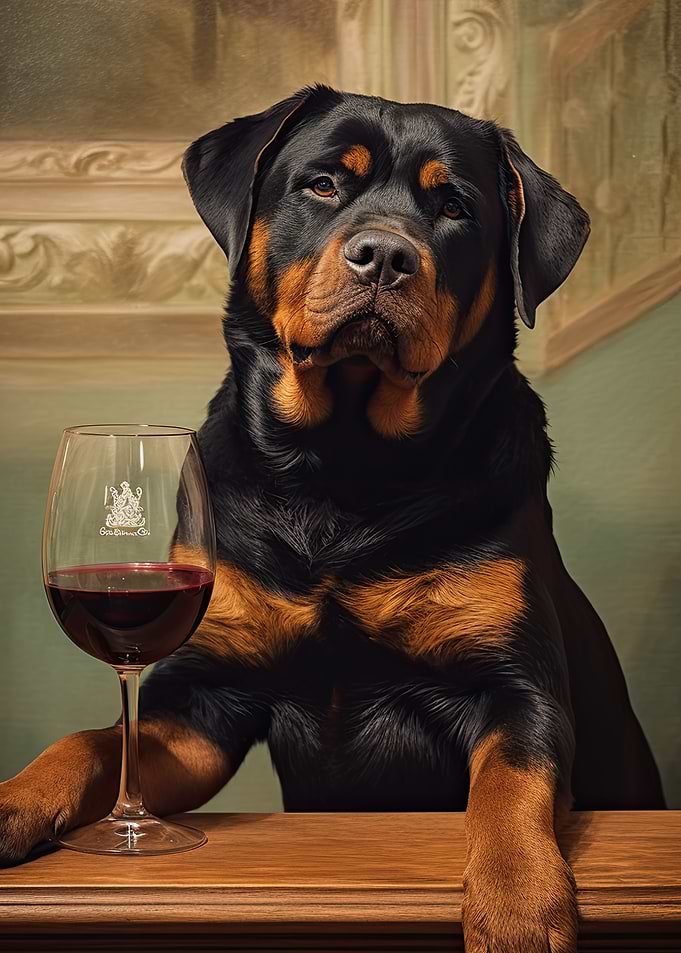 Rottweiler Enjoying Wine