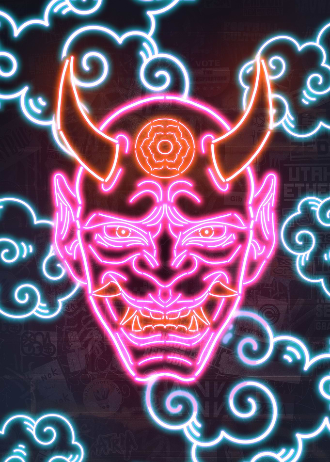 Neon Hannya Mask Japanese