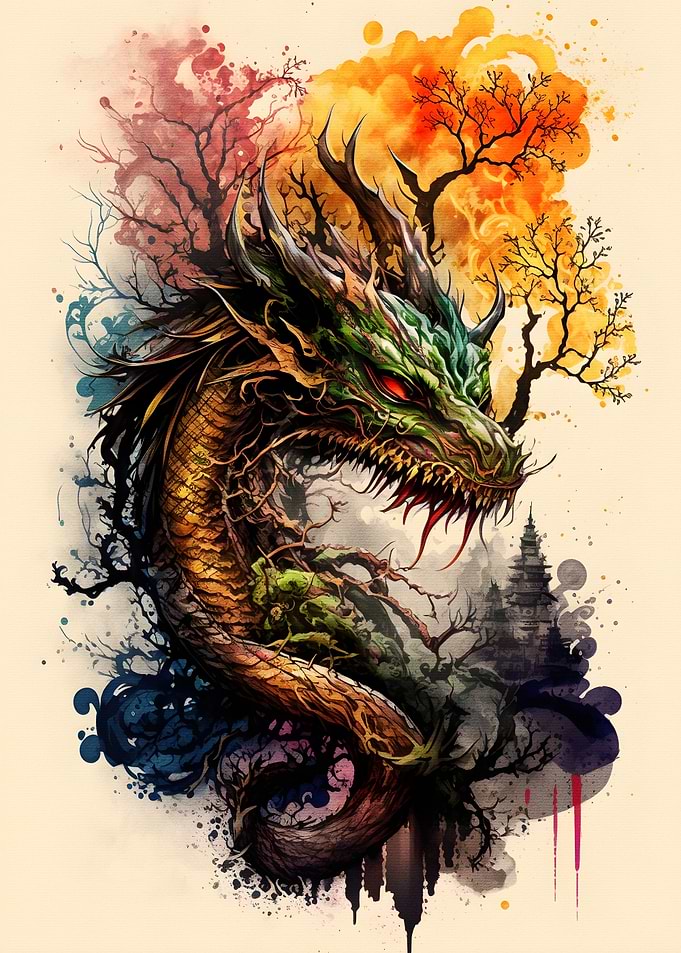 Dragon Floral full colors