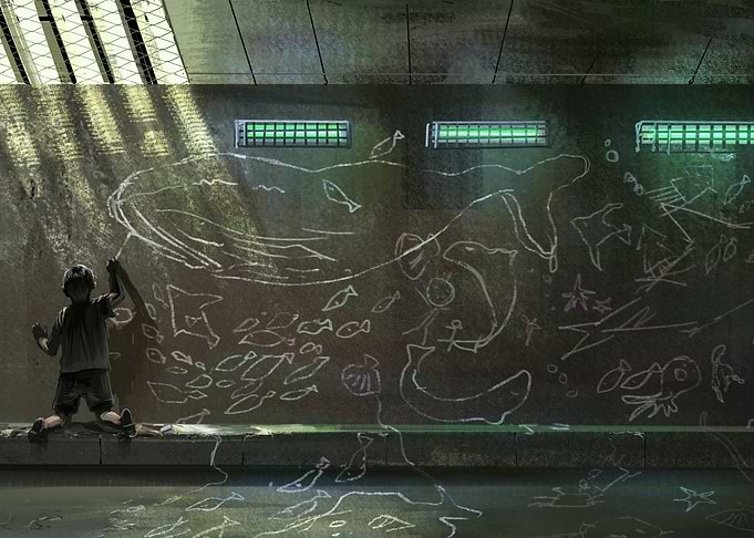 Anime writing on wall