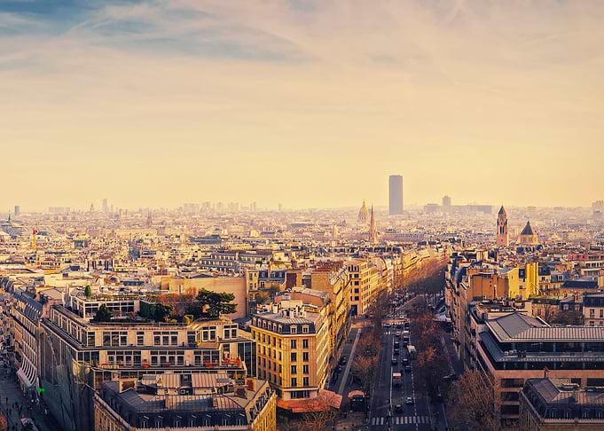 Paris sunset cityscape