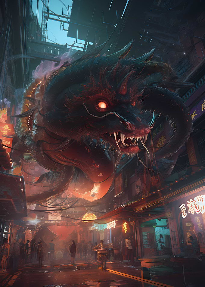 Fantasy Dragon in city