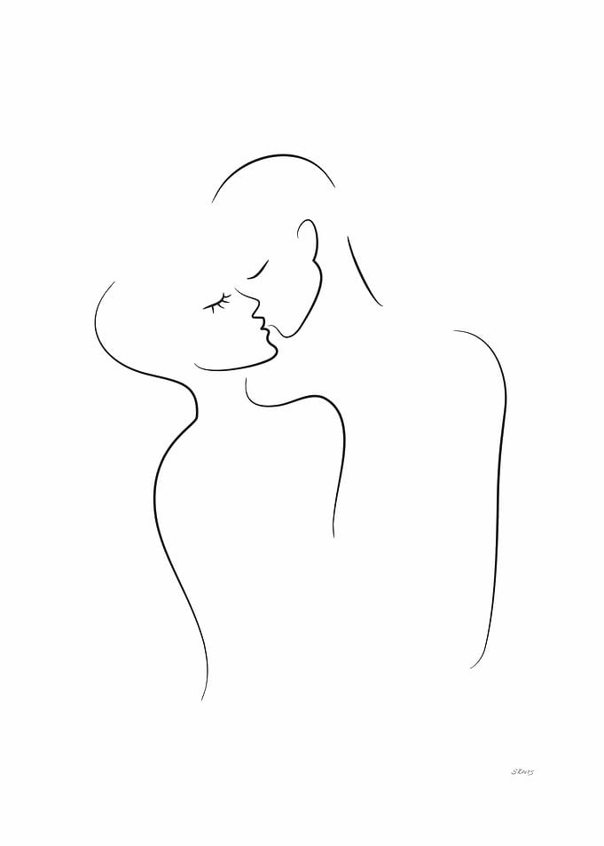 Romantic kiss drawing