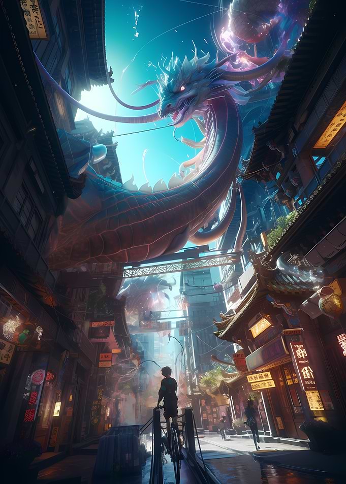 Fantasy Dragon in the city