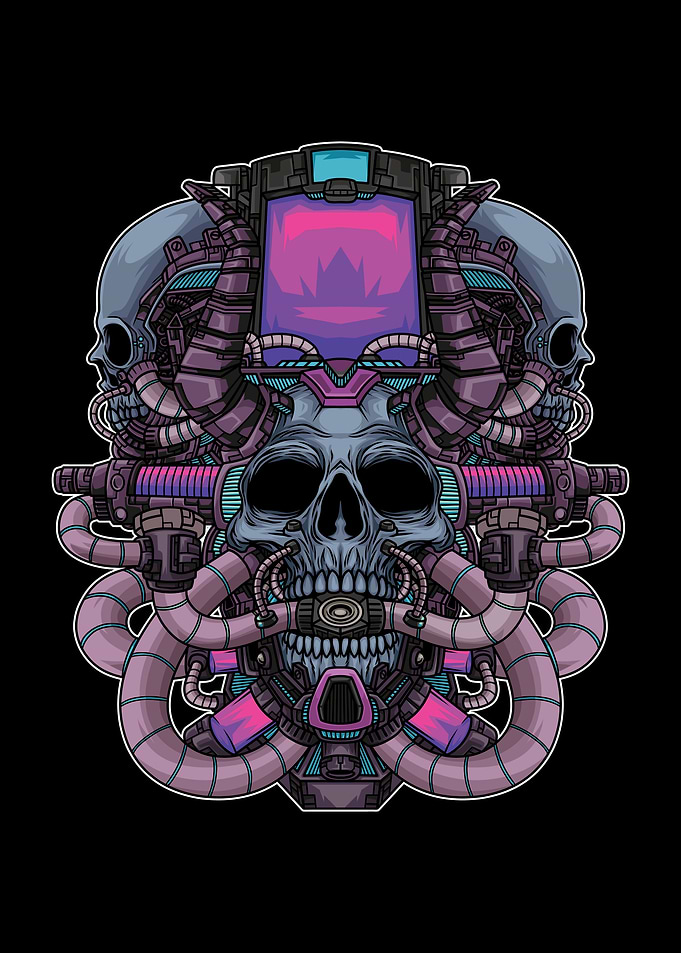 Cyborg Skull Illustration