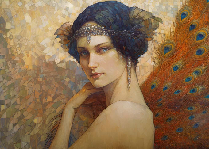 Woman with peacock feather