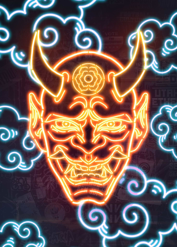 Neon Hannya Mask Japanese