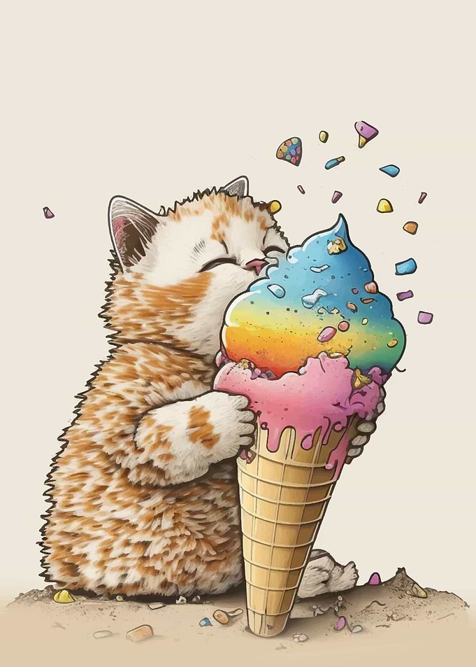 mini cat eating ice cream