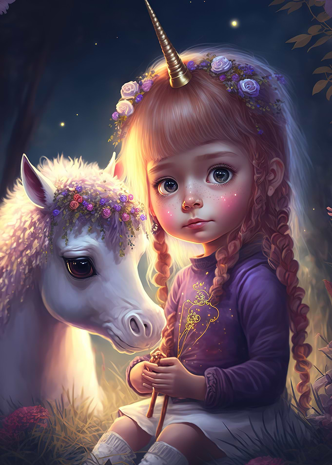 Little girl with a unicorn