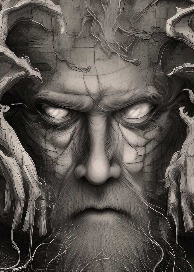 Evil face of ancient demon
