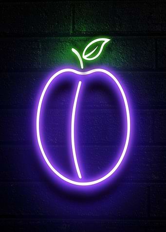 Plum prune fruit neon sign