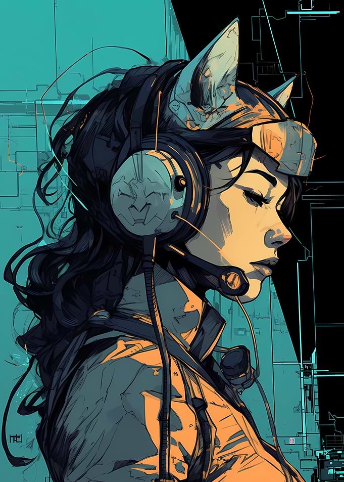 Cat Woman with Headphones