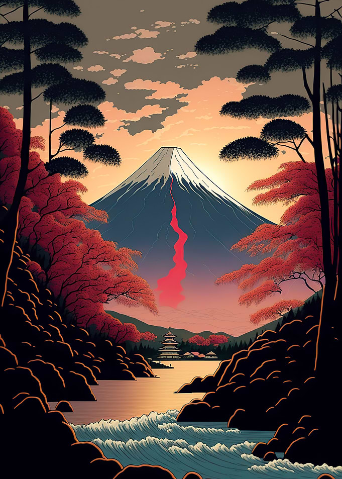 Red Sunset over Mount Fuji