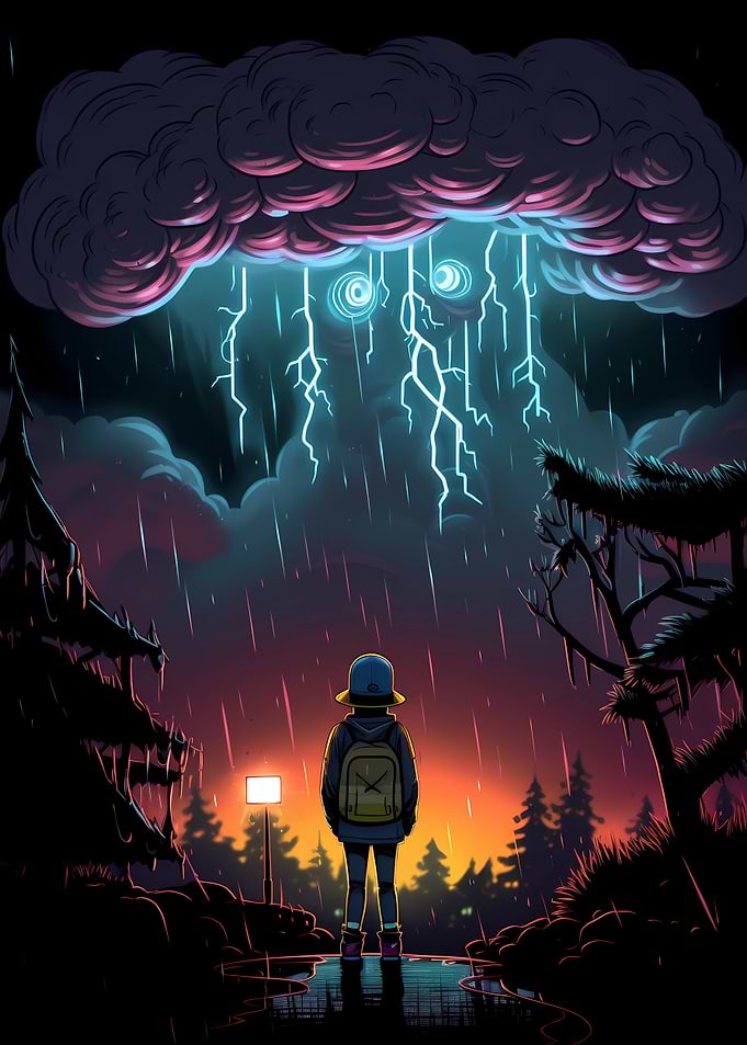 Girl on neon rain