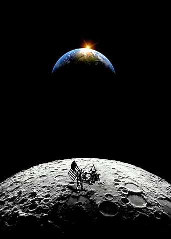 Astronauts plant flag moon