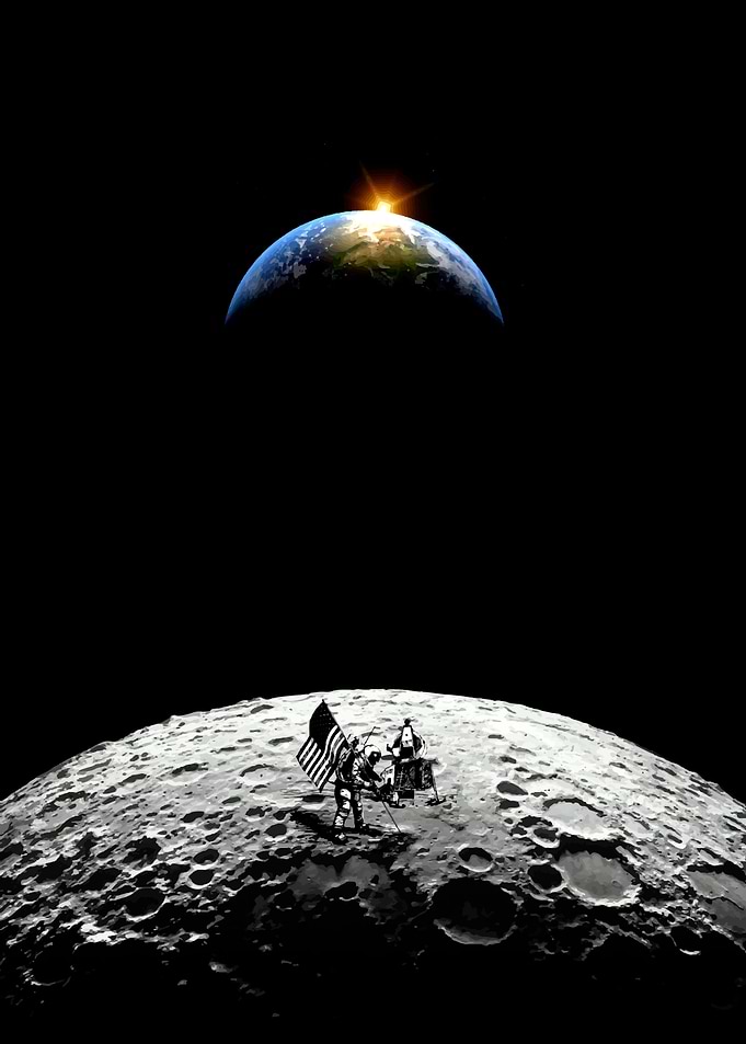 Astronauts plant flag moon