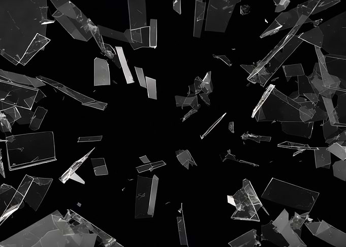 Glass pieces flying broken