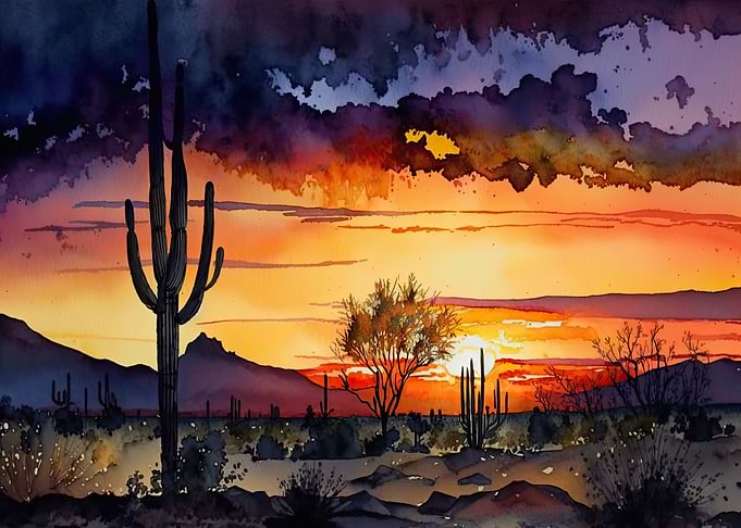Desert Watercolor Sunset