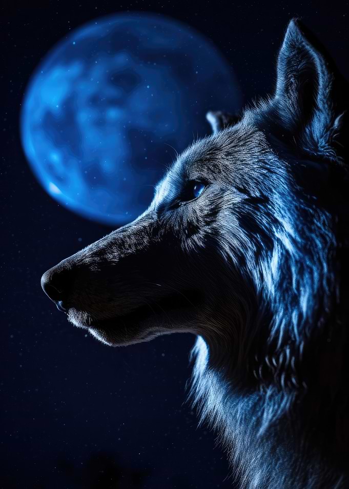 Blue Wolf with Blue Moon