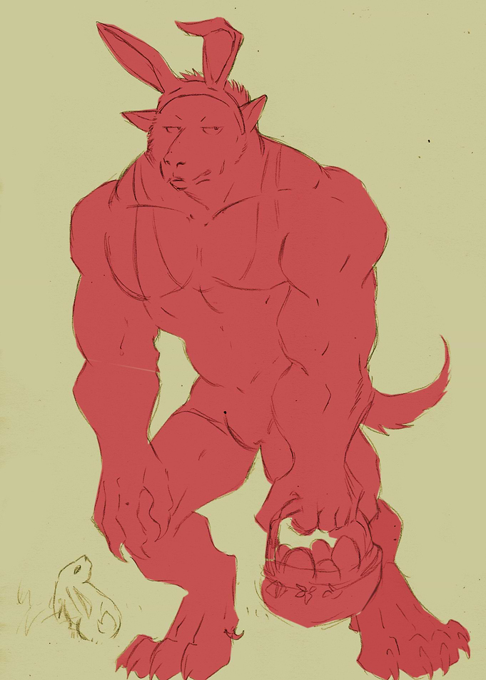 Sad muscular furry