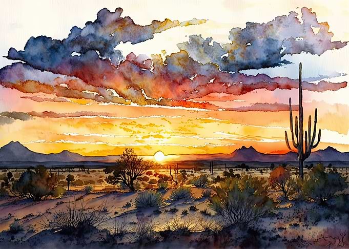 Desert Watercolor Sunset