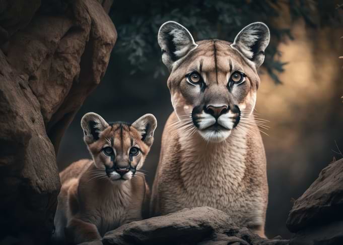 Puma with cub