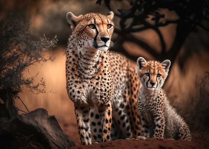 Cheetah with cub