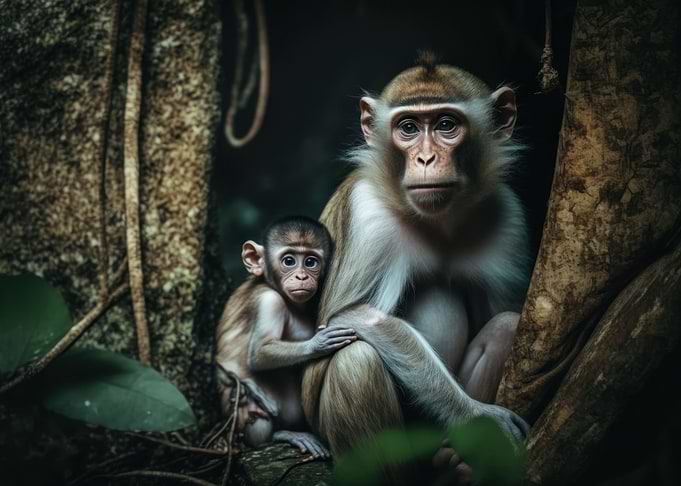 Monkey with cub