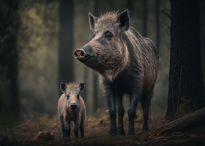Wild boar with cub