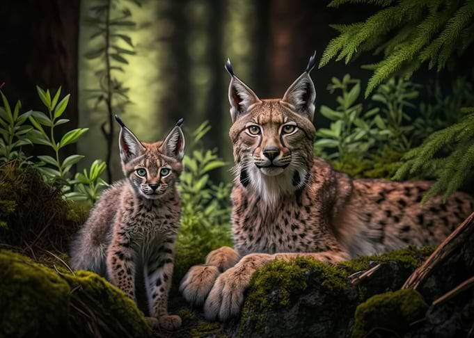 Lynx with cub