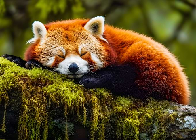 Cute sleeping red panda