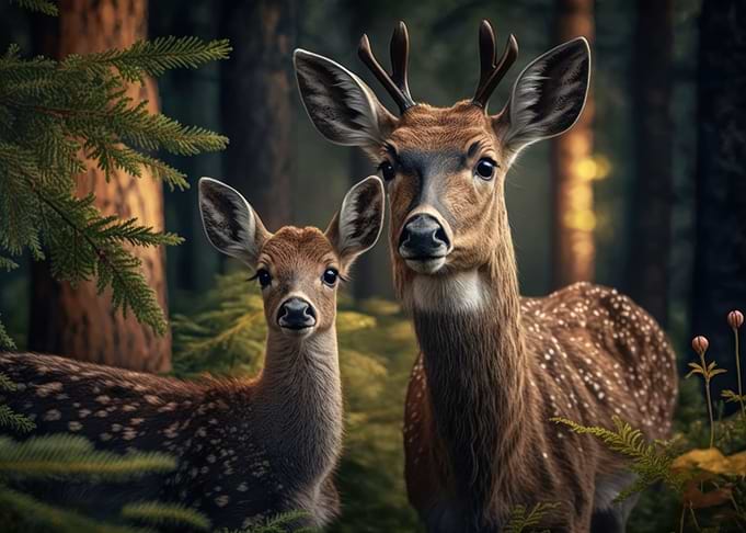 Deer with cub