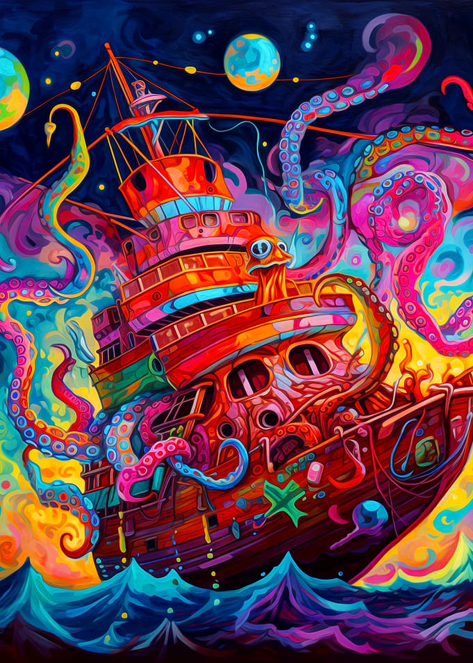 Colorful Ocean Ship