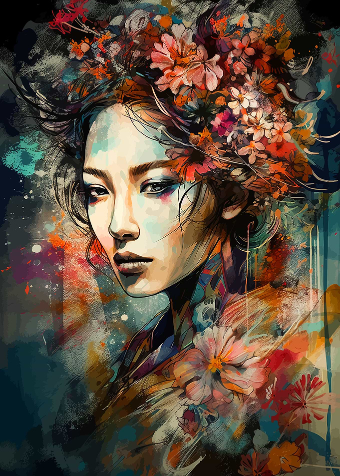 Japanese Geisha And Flower