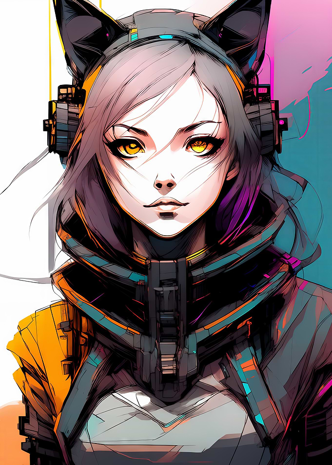 Beauty Cyber Cat girl Art