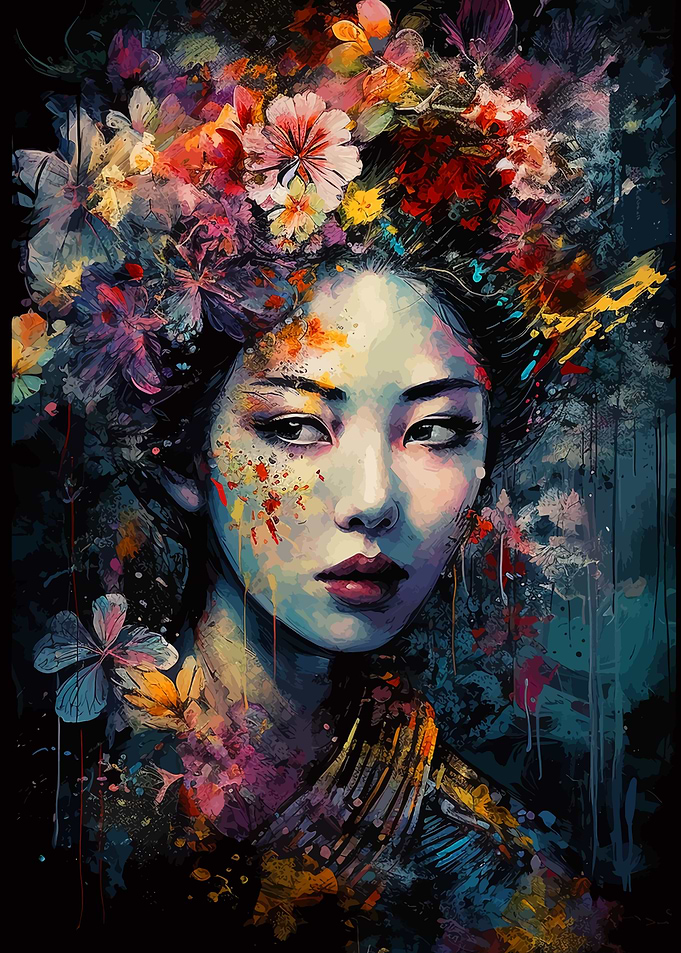 Japanese Geisha And Flower