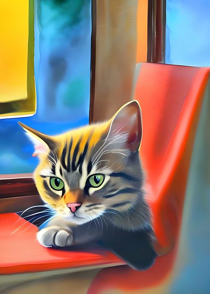 Watercolor Curious Tabby