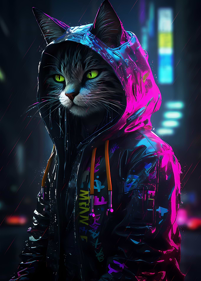 Cat Cyberpunk Neon Art