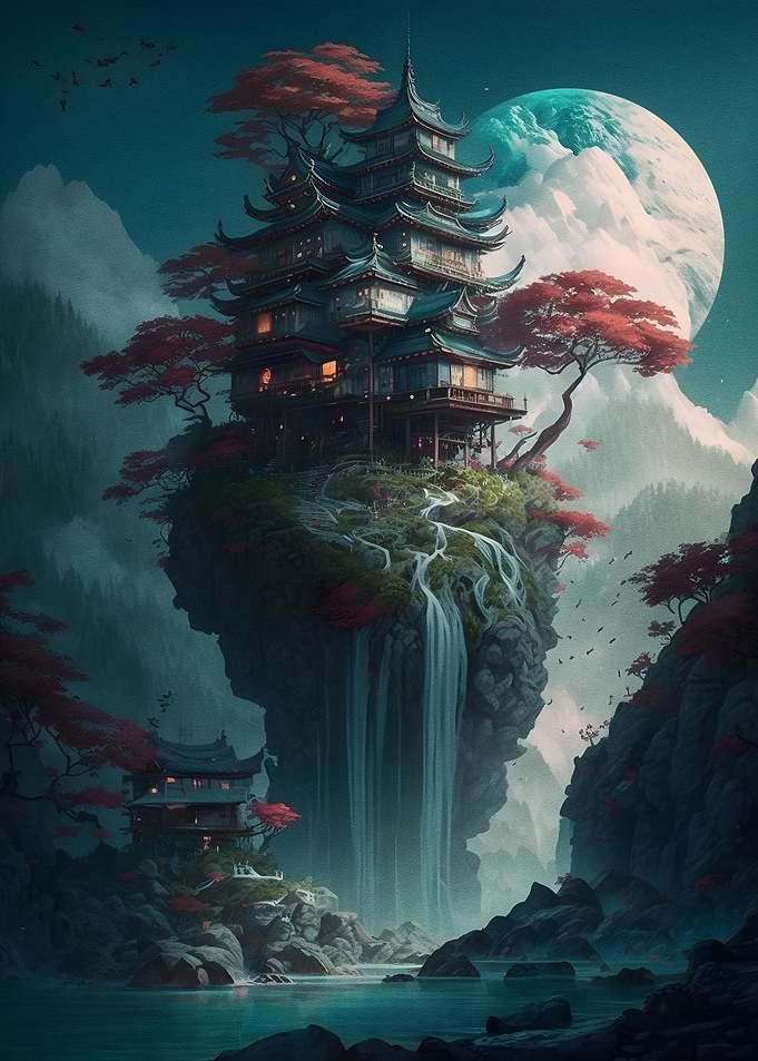 Stone Palace and waterfall