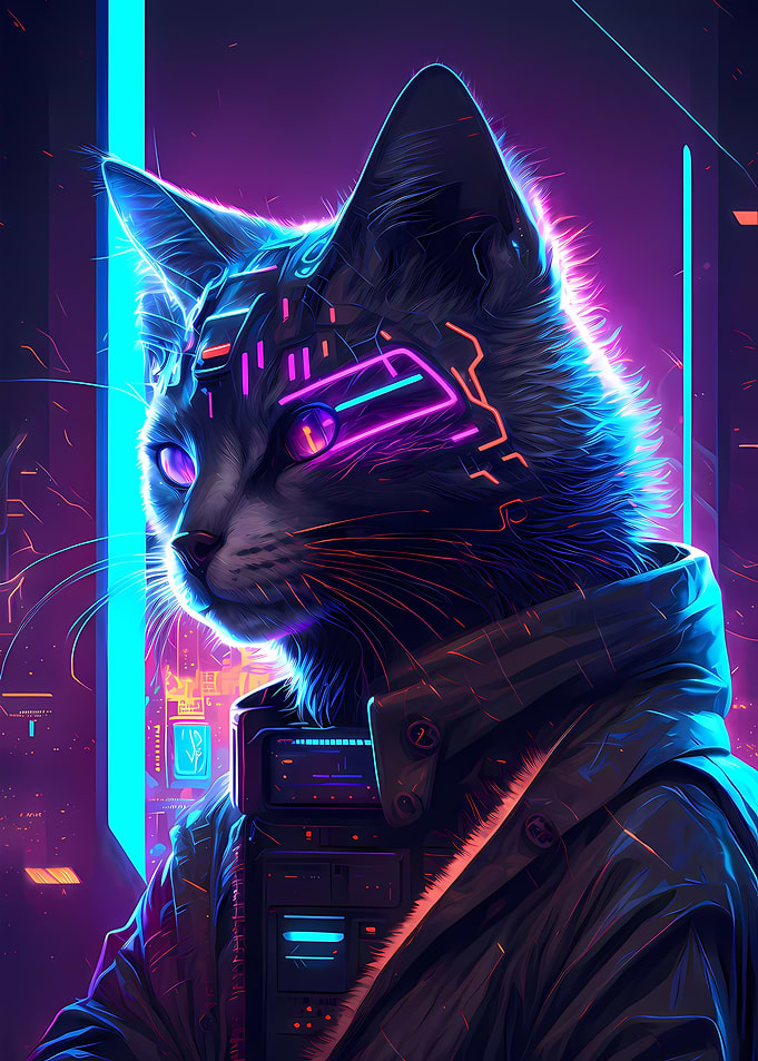 Cat Cyberpunk Neon Art