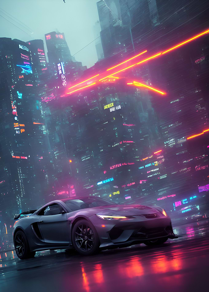 Dark Neon City Sports Car