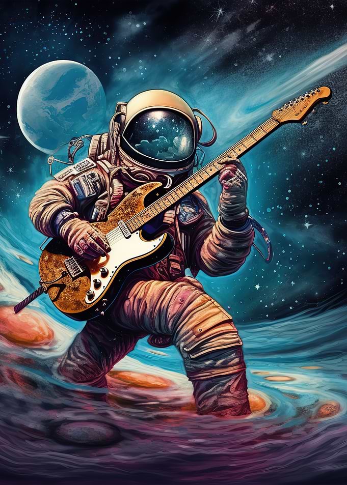 Astronaut playing guitar