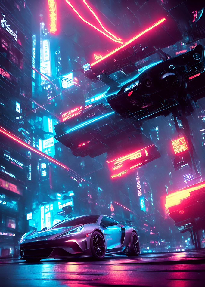Dark Neon City Sports Car