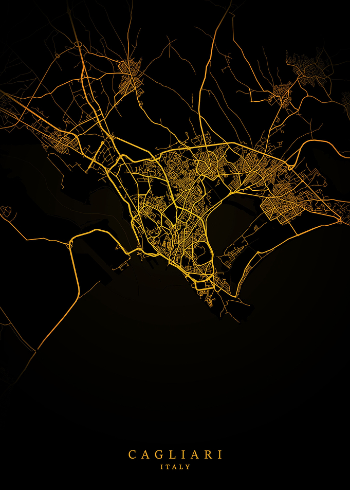 Cagliari City Map Gold