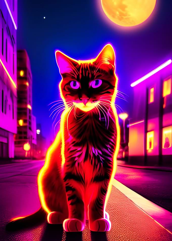 Neon Cat by Moonlight
