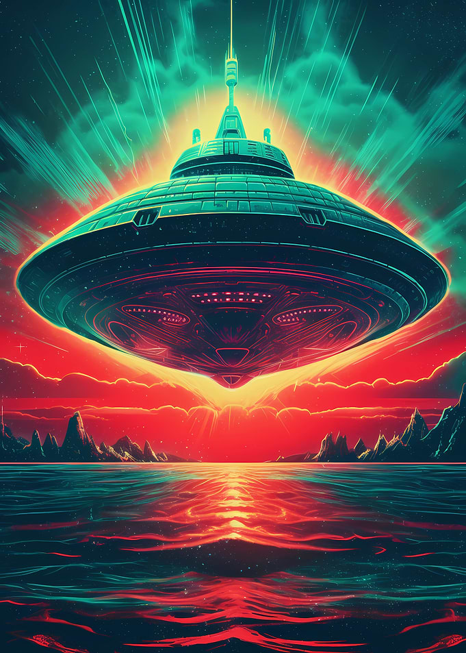 Neon Retro Alien Spaceship
